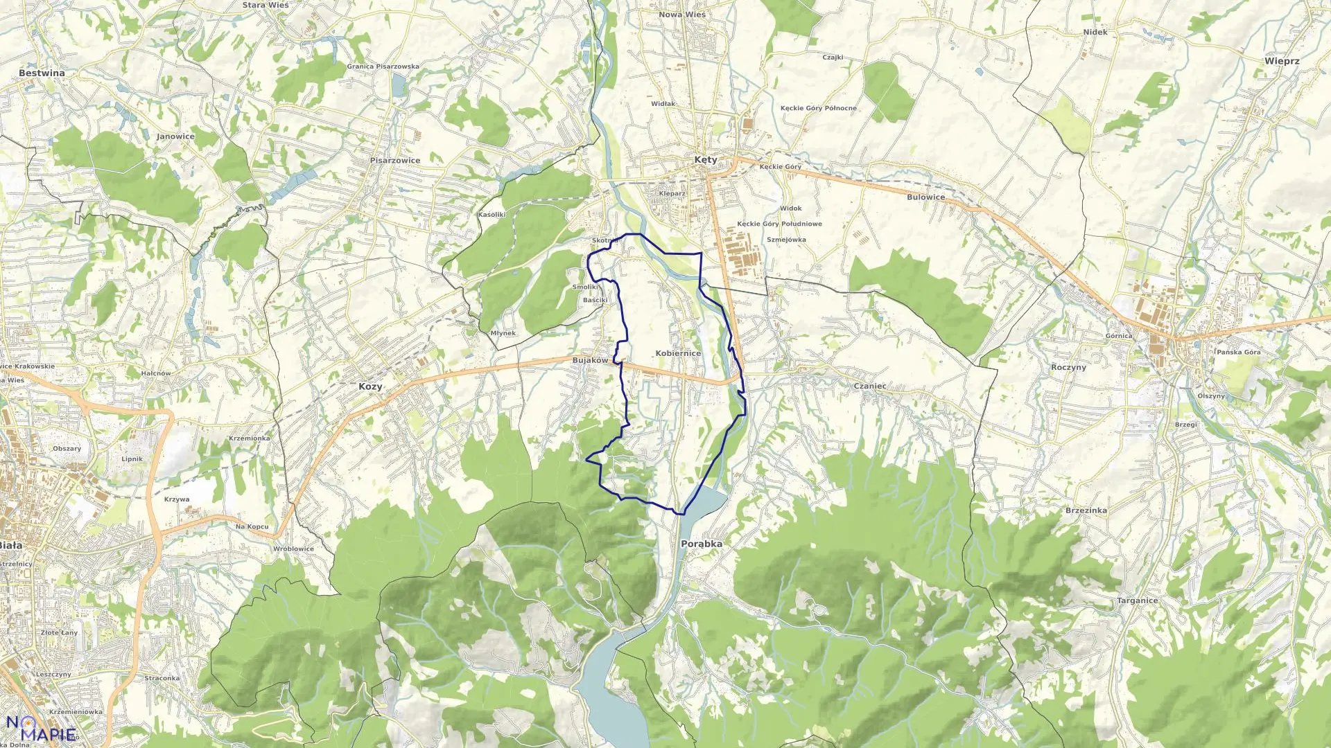 Mapa obrębu KOBIERNICE w gminie Porąbka